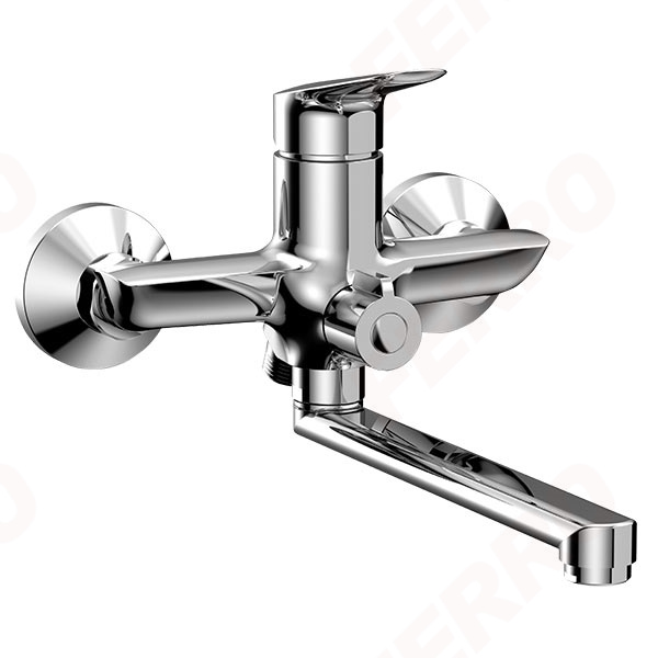 Themis - Wall-mounted washbasin/bath mixer, swivel spout 250 mm, without shower set, chrome