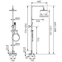 Vitto Verdeline - rainfall shower system and mixer, gun metal