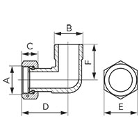 Angle half pipe union with gasket, F-M