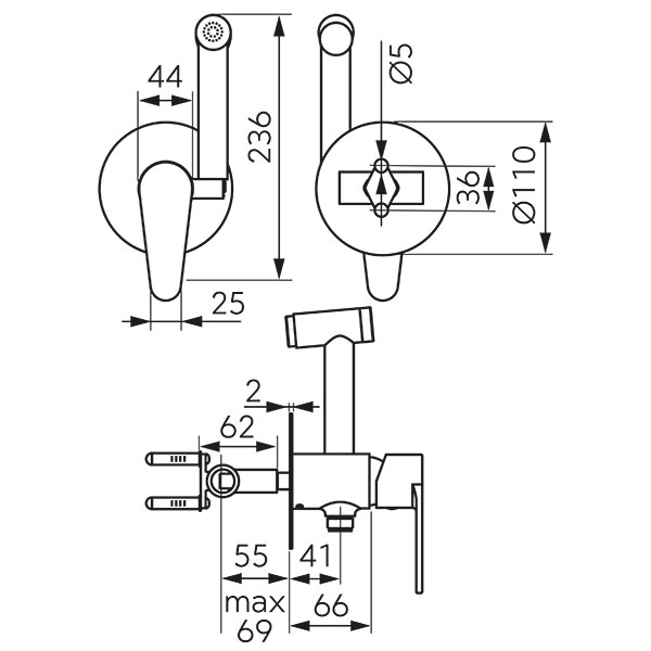 Algeo Black - Build-in bidet mixer, black
