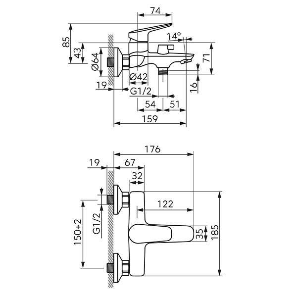 Themis - Wall-mounted bath mixer, chrome