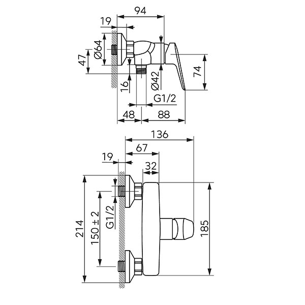 Themis - Wall-mounted shower mixer, without shower set, chrome