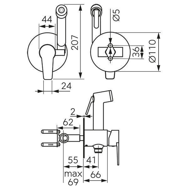 Ritto Black - Build-in bidet mixer