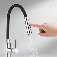 Distanza - Sink sensor mixer with flexible spout and 2-function aerator, black/chrome