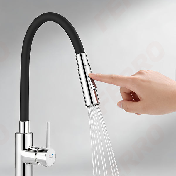 Distanza - Sink sensor mixer with flexible spout and 2-function aerator, black/chrome